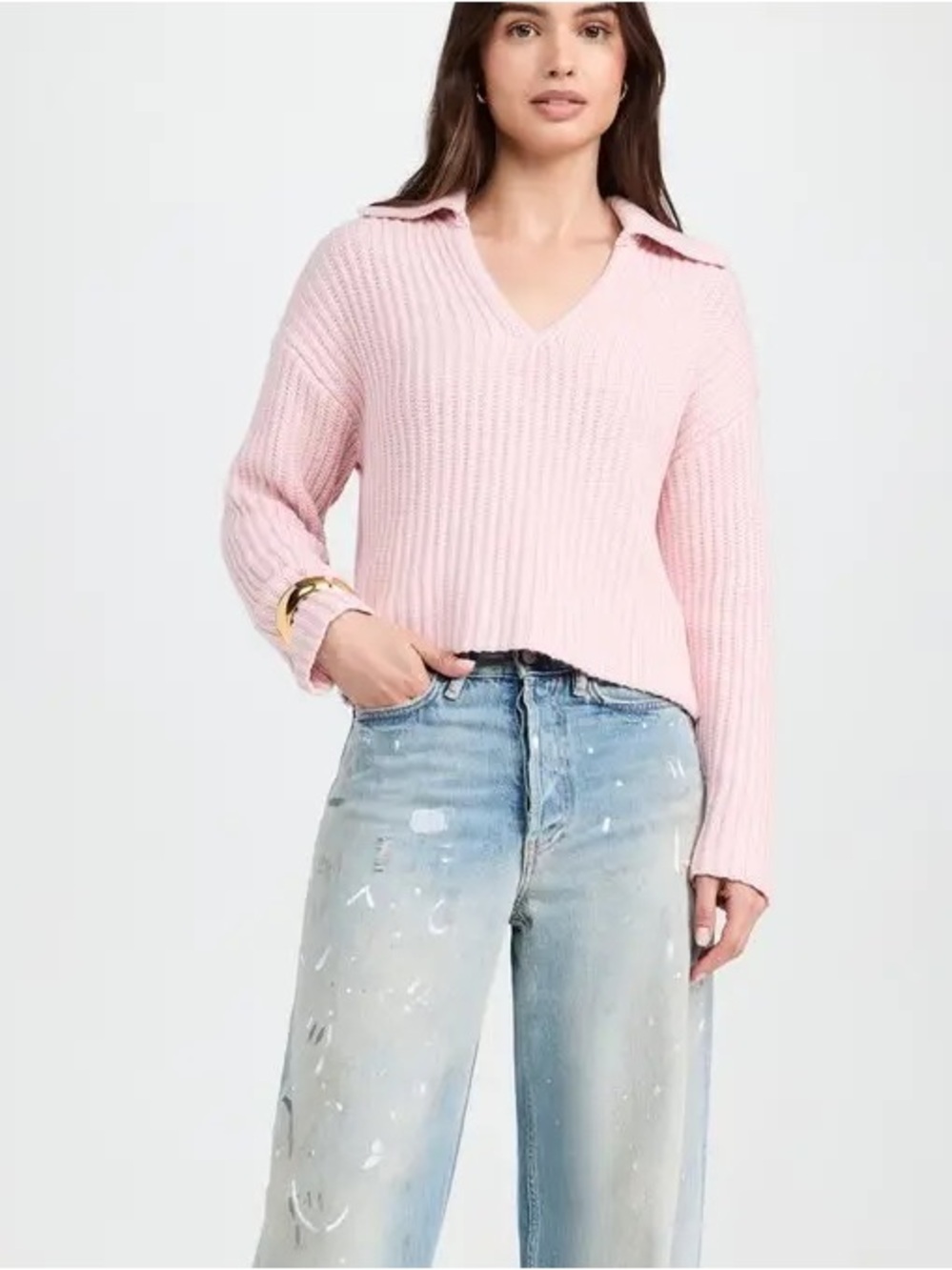 OGD One Grey day collared Brooklyn knit polo sweater oversized size medium NWT - Picture 3 of 13